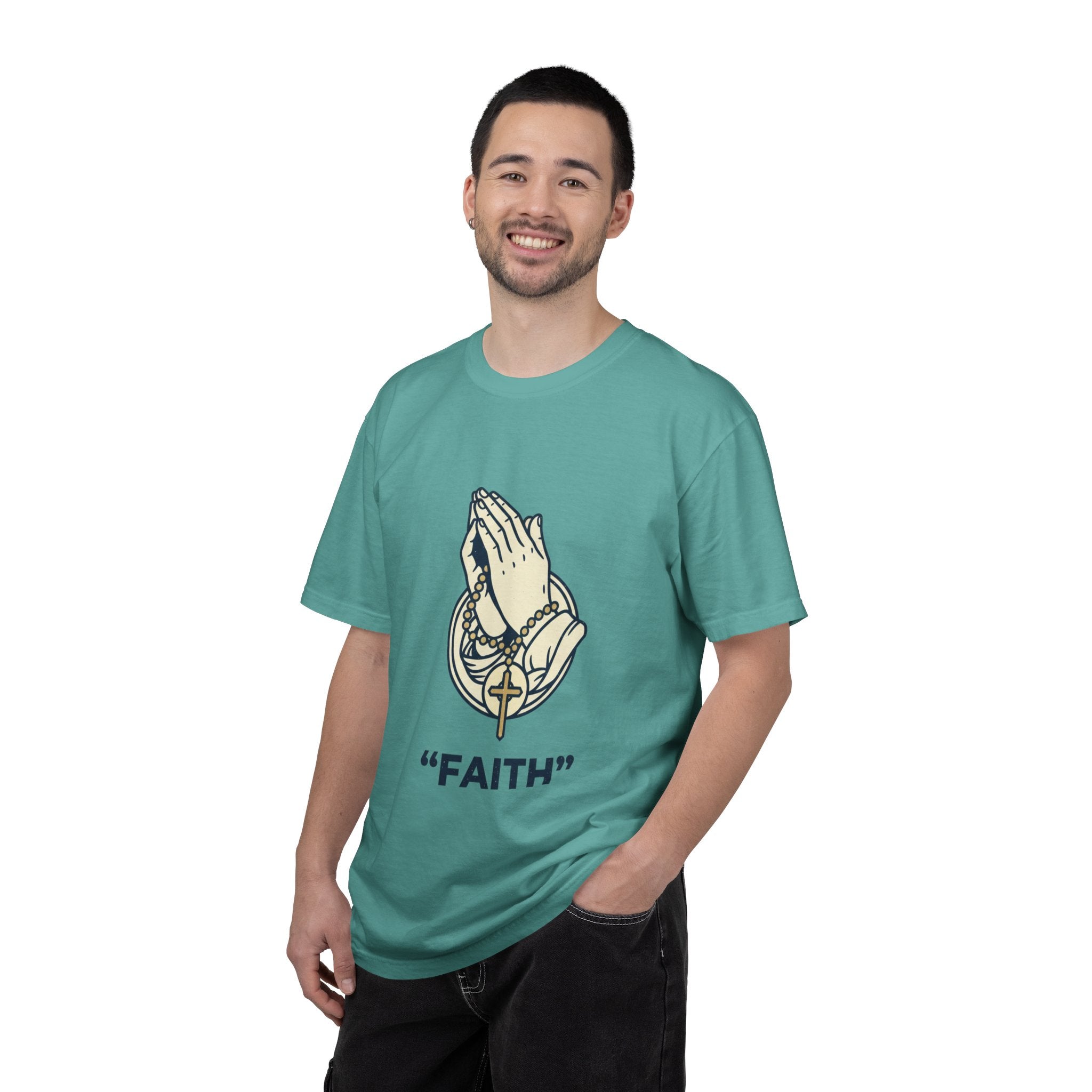 Faith Praying Hands T-Shirt — Religious Graphic Tee with Cross