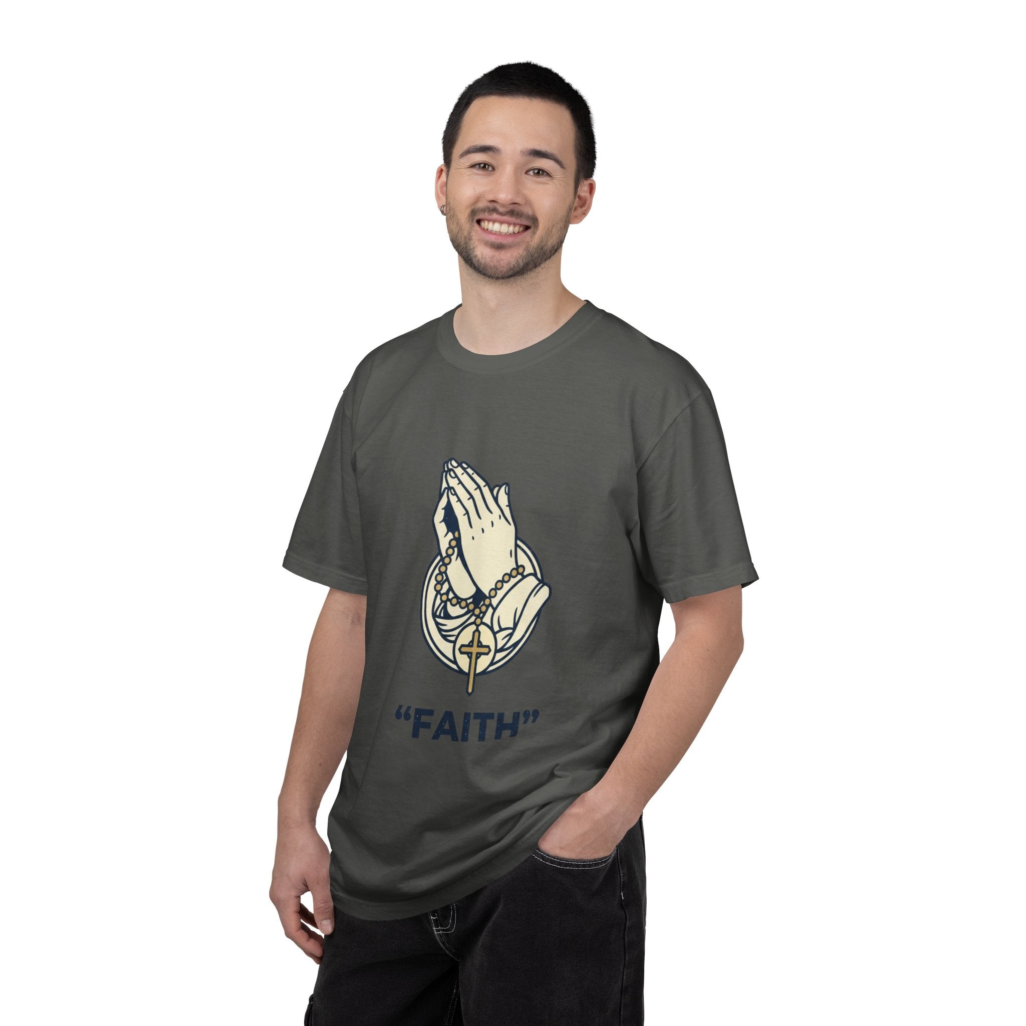 Faith Praying Hands T-Shirt — Religious Graphic Tee with Cross