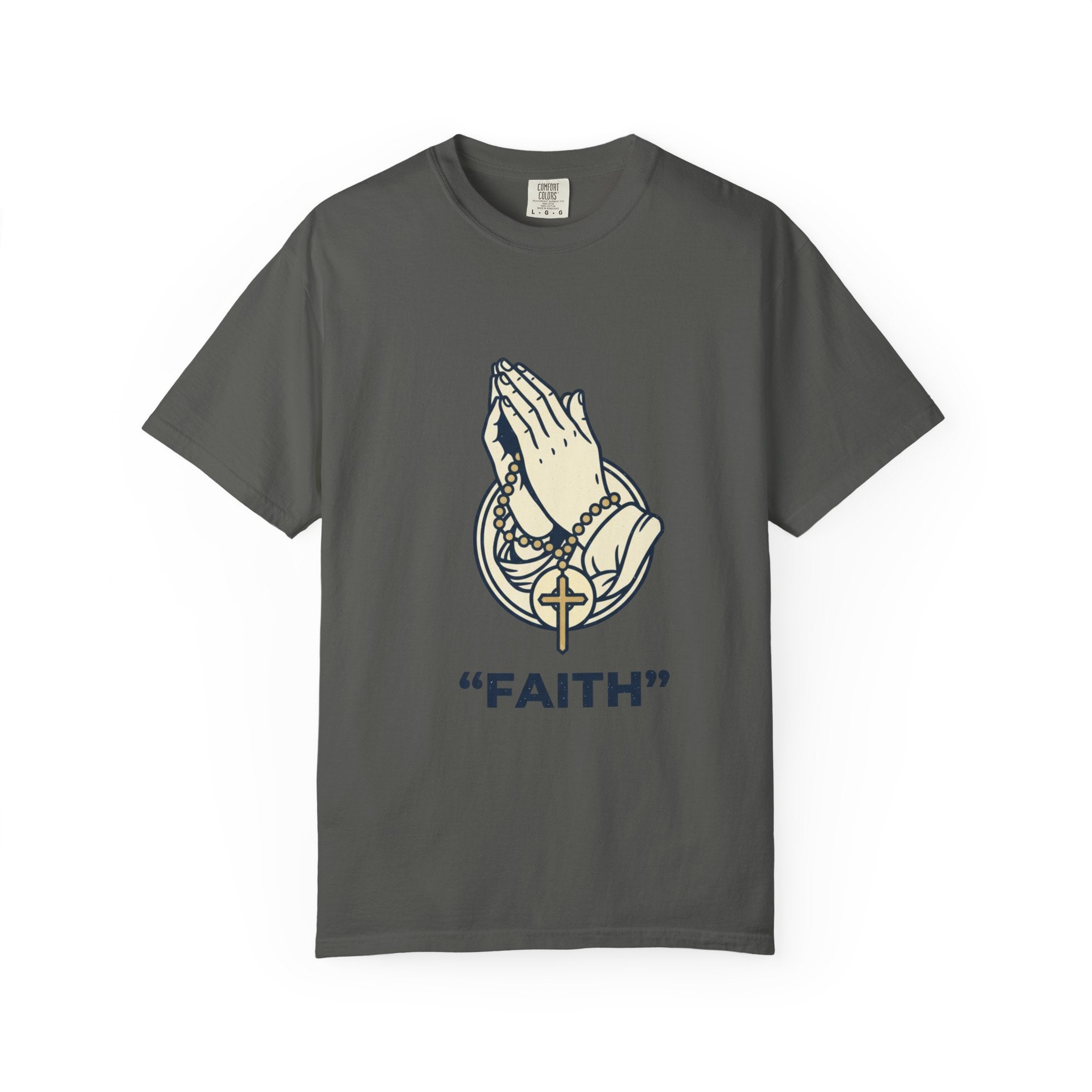 Faith Praying Hands T-Shirt — Religious Graphic Tee with Cross