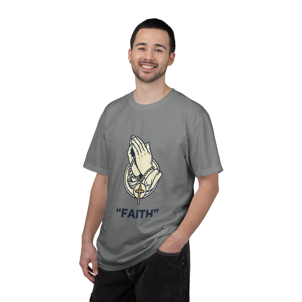 Faith Praying Hands T-Shirt — Religious Graphic Tee with Cross