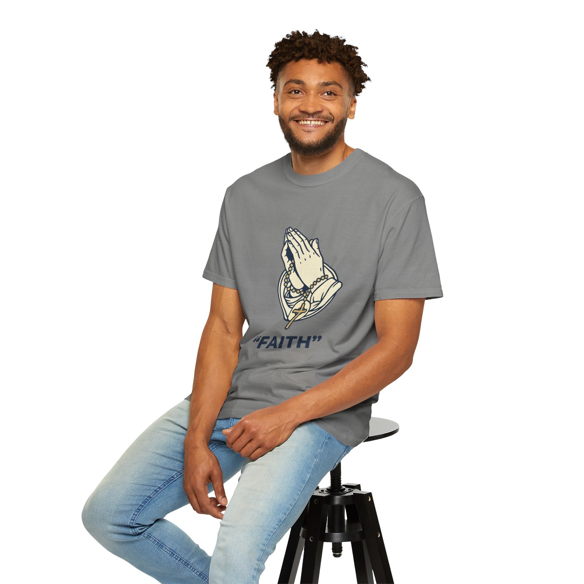 Faith Praying Hands T-Shirt — Religious Graphic Tee with Cross
