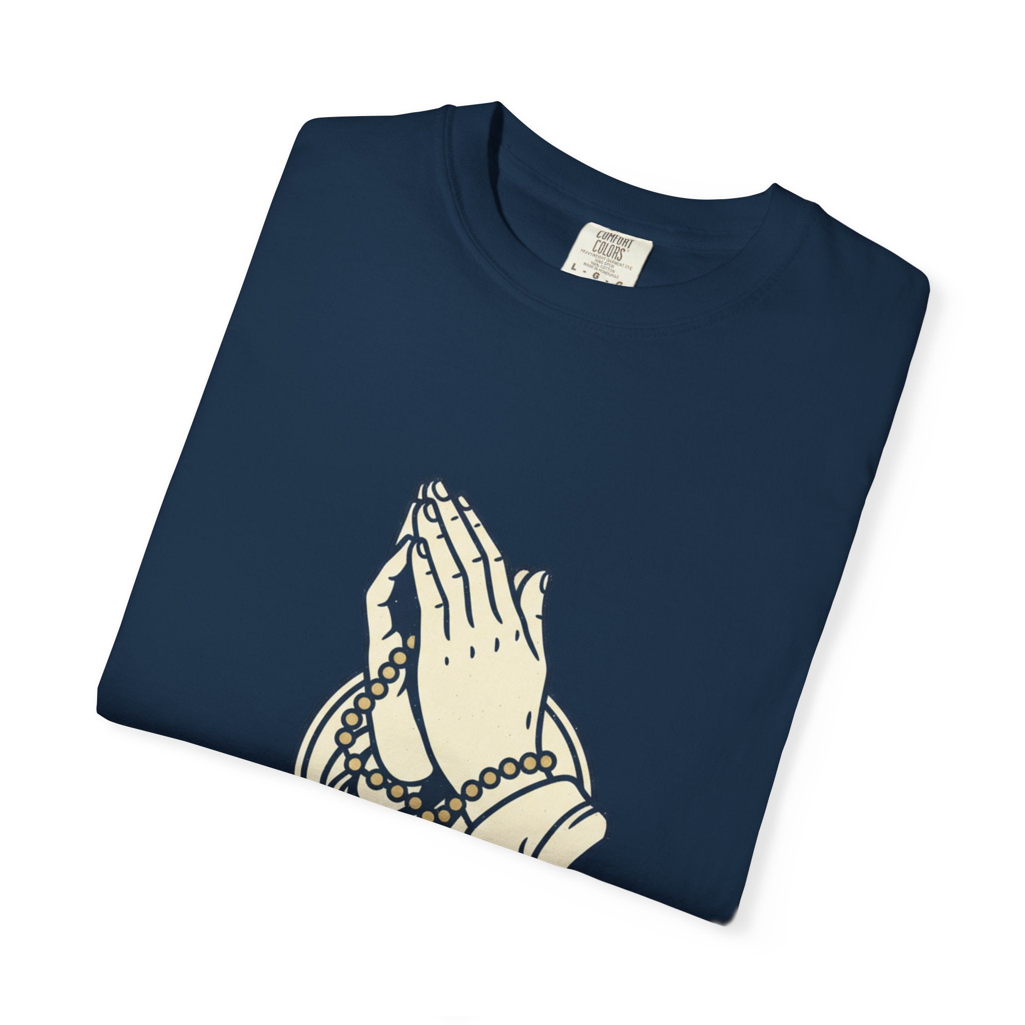 Faith Praying Hands T-Shirt — Religious Graphic Tee with Cross