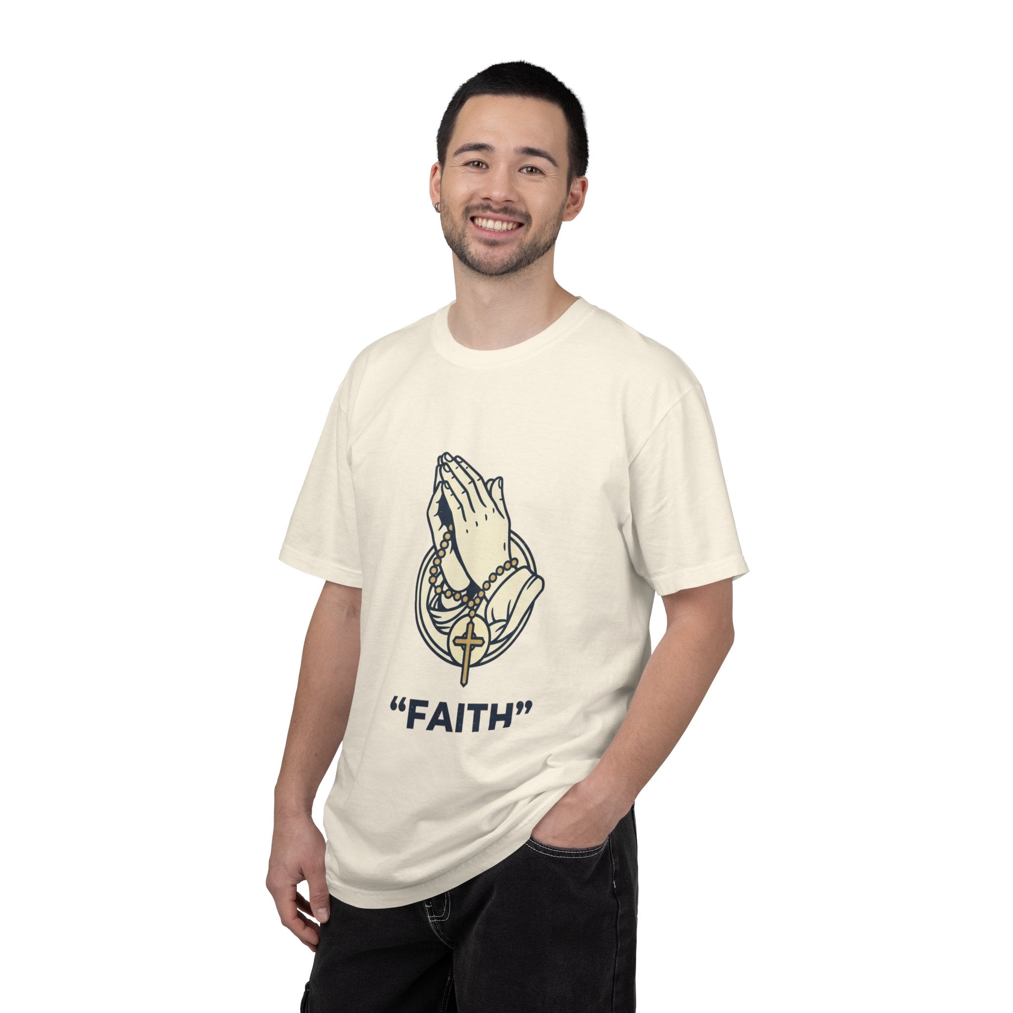 Faith Praying Hands T-Shirt — Religious Graphic Tee with Cross