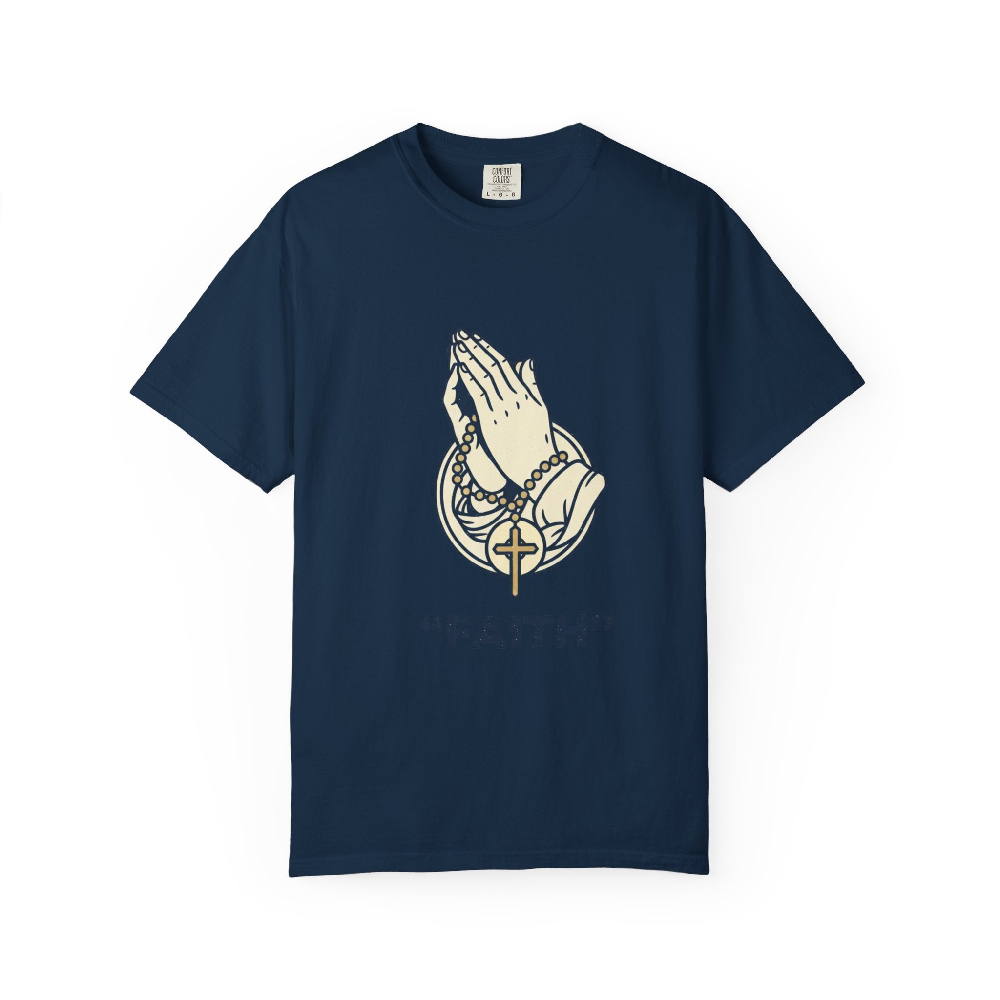 Faith Praying Hands T-Shirt — Religious Graphic Tee with Cross