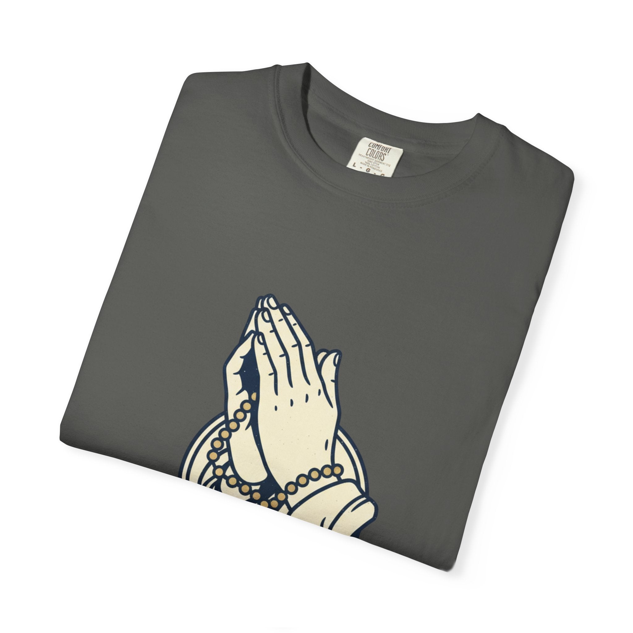 Faith Praying Hands T-Shirt — Religious Graphic Tee with Cross