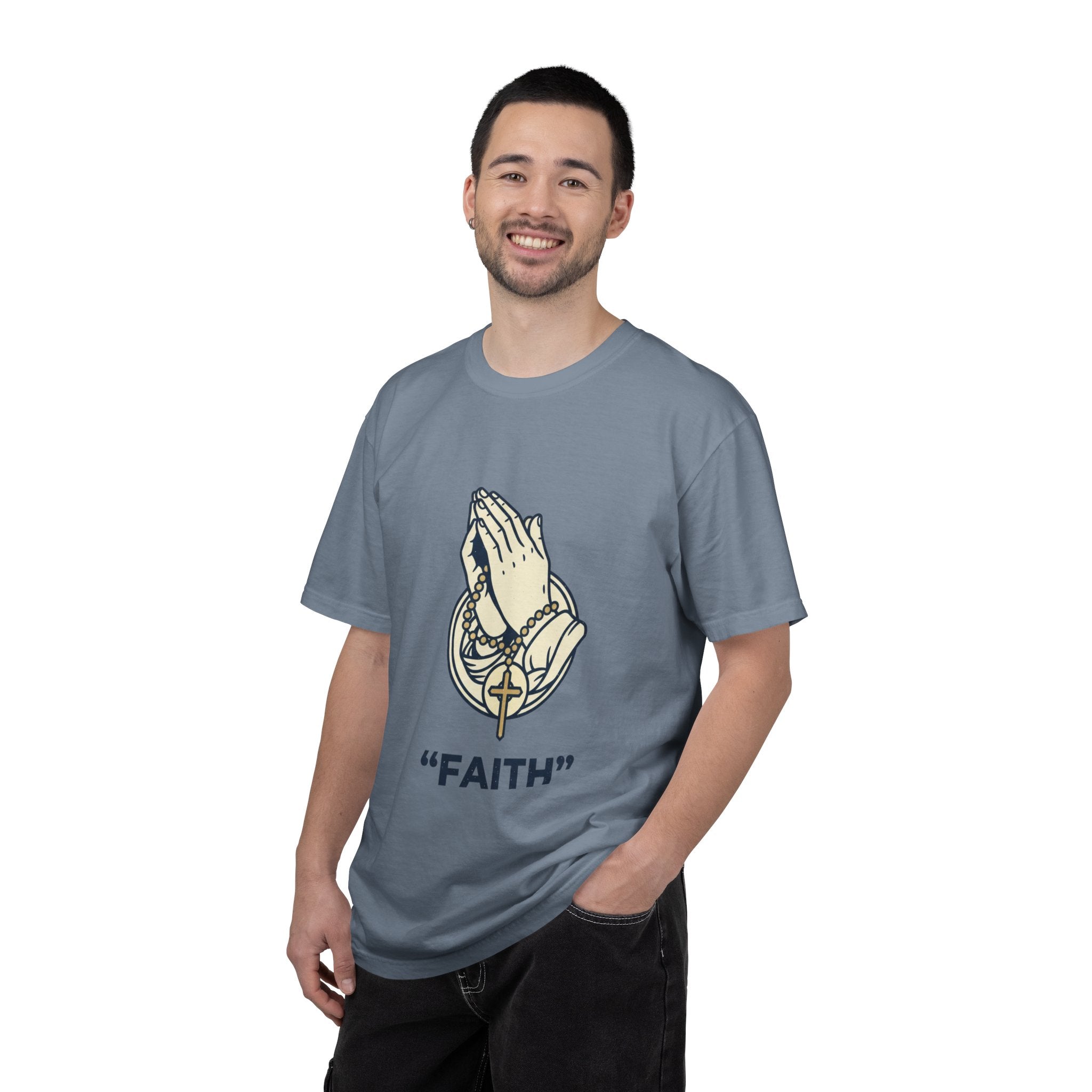 Faith Praying Hands T-Shirt — Religious Graphic Tee with Cross