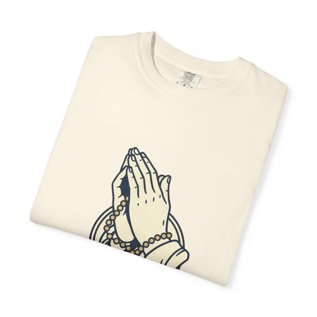 Faith Praying Hands T-Shirt — Religious Graphic Tee with Cross