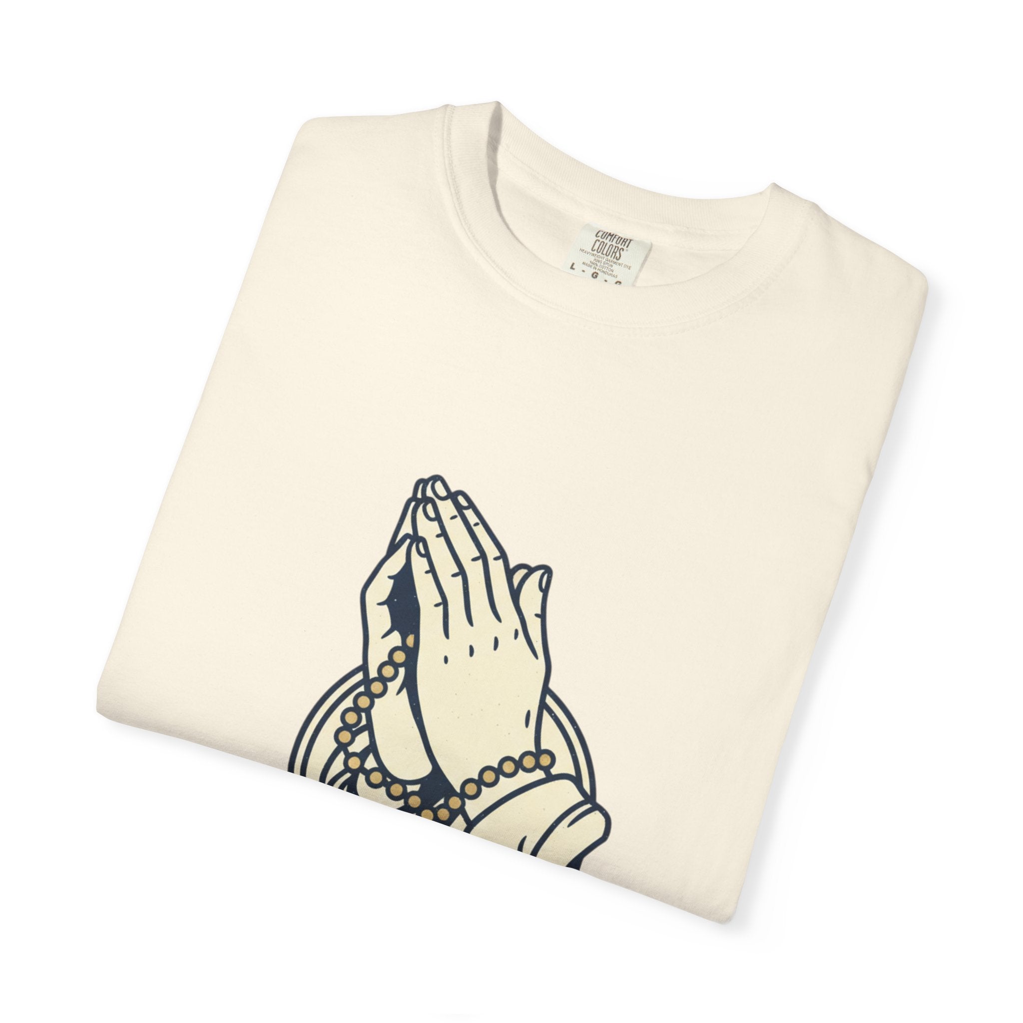Faith Praying Hands T-Shirt — Religious Graphic Tee with Cross