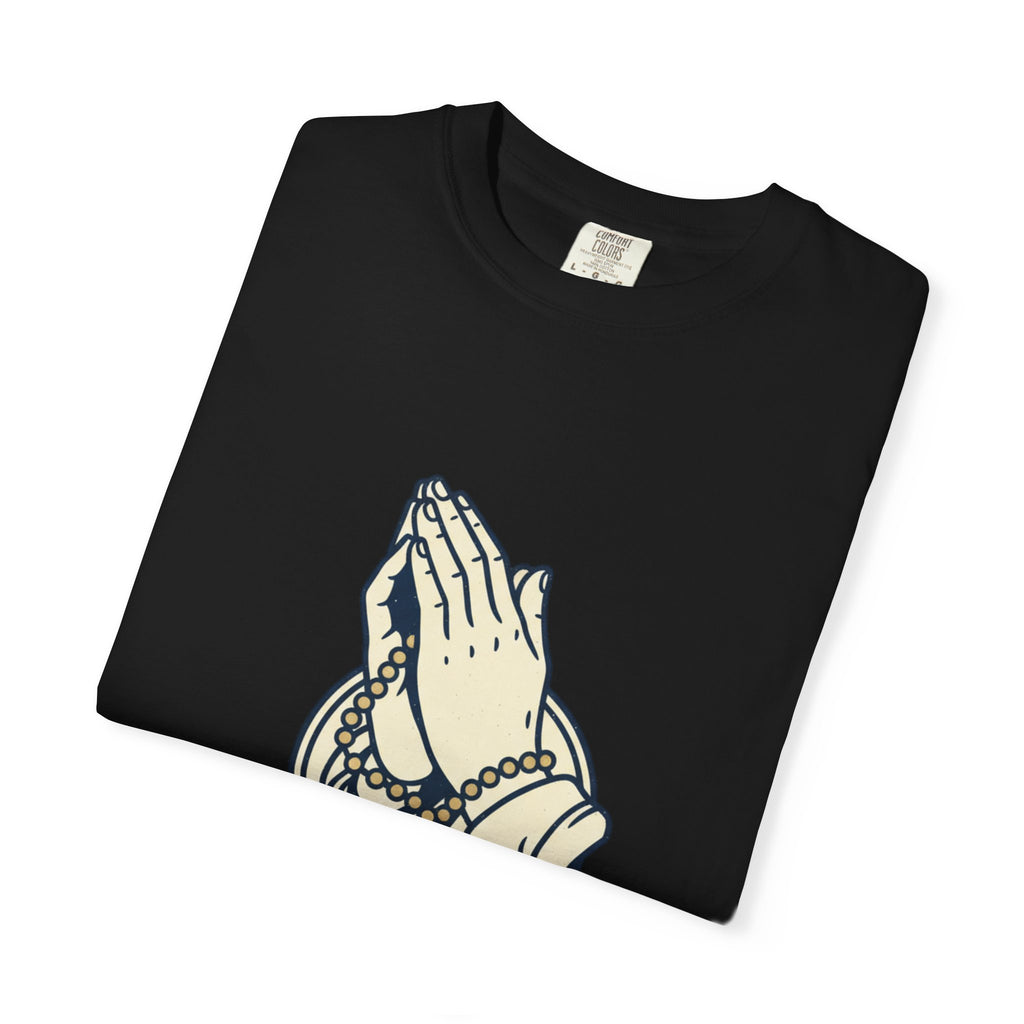 Faith Praying Hands T-Shirt — Religious Graphic Tee with Cross
