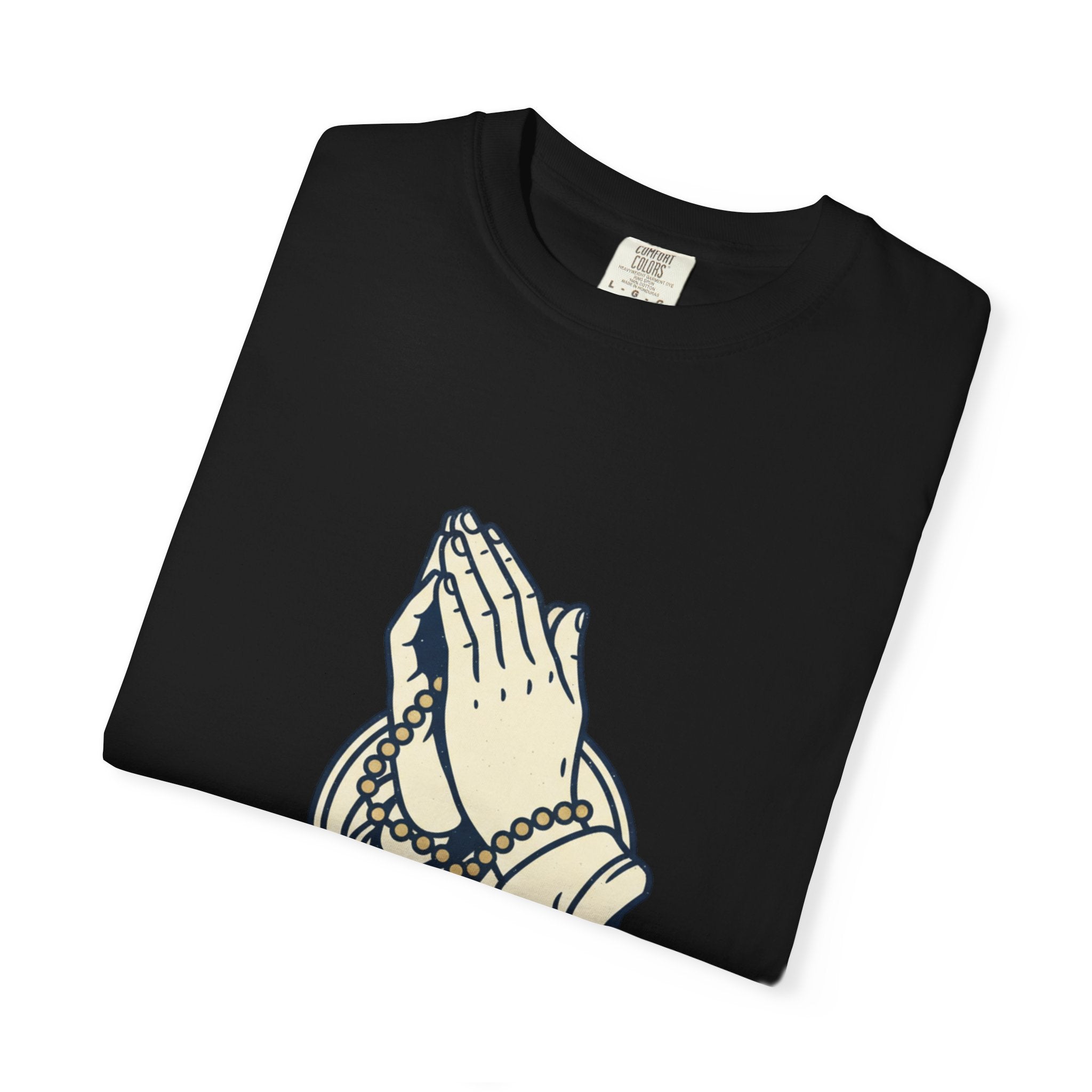 Faith Praying Hands T-Shirt — Religious Graphic Tee with Cross