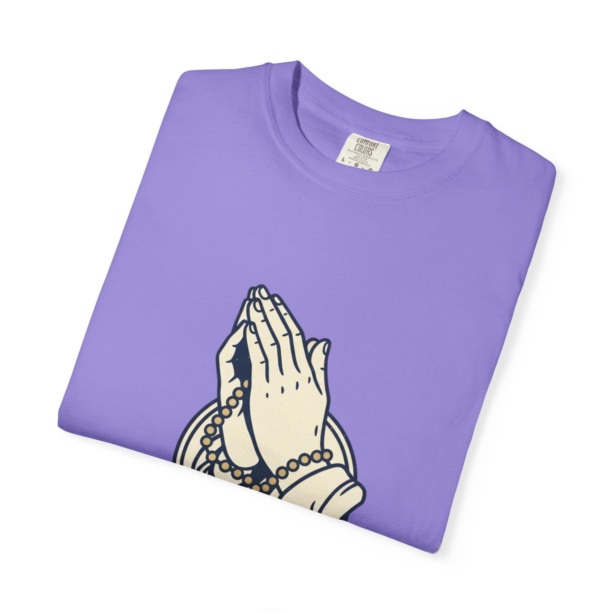 Faith Praying Hands T-Shirt — Religious Graphic Tee with Cross