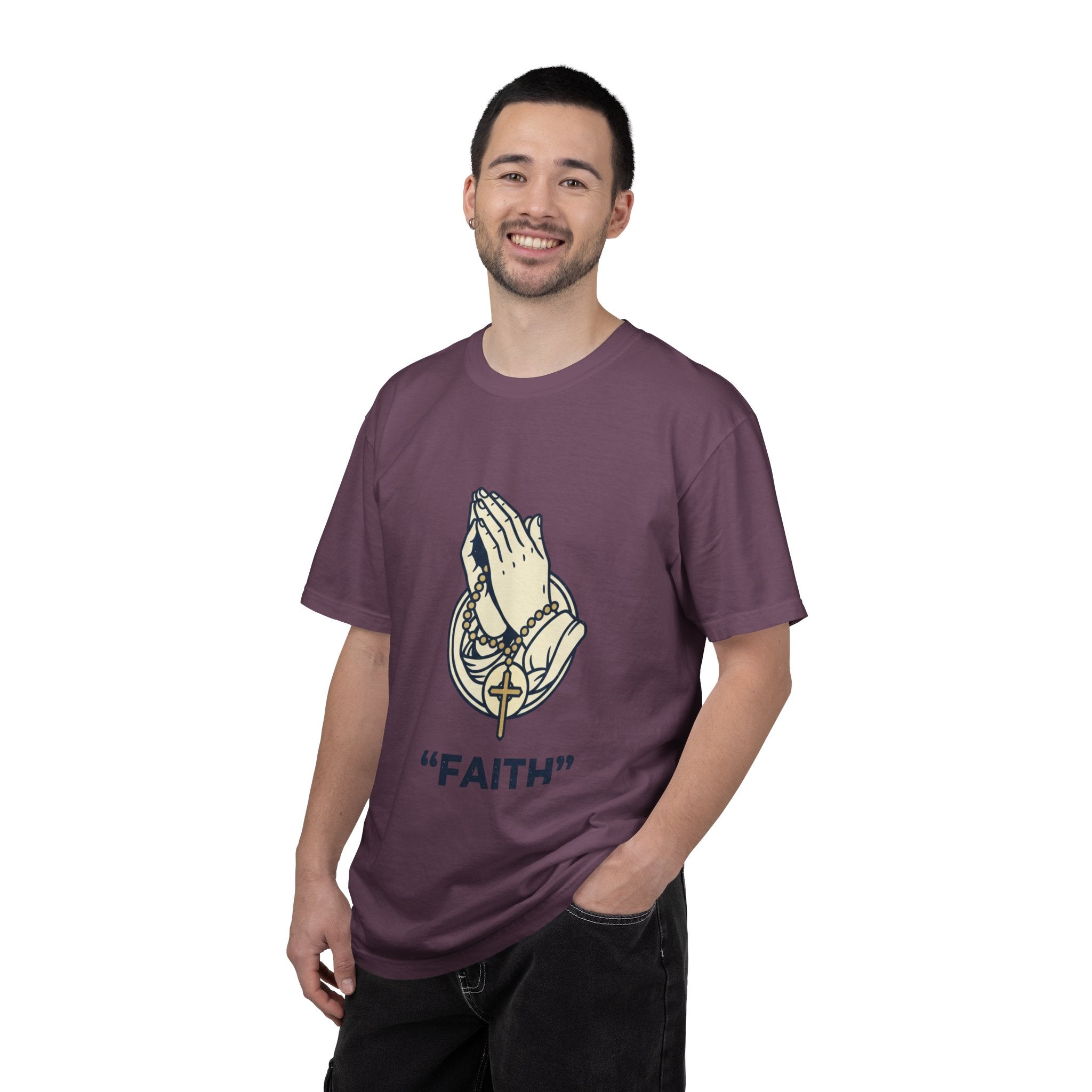 Faith Praying Hands T-Shirt — Religious Graphic Tee with Cross