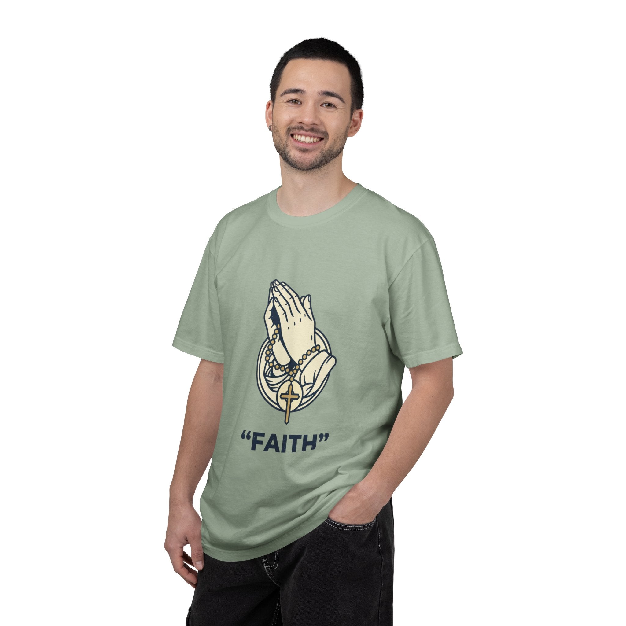 Faith Praying Hands T-Shirt — Religious Graphic Tee with Cross
