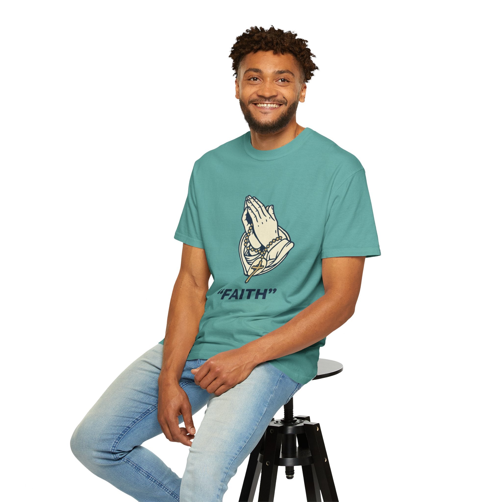 Faith Praying Hands T-Shirt — Religious Graphic Tee with Cross