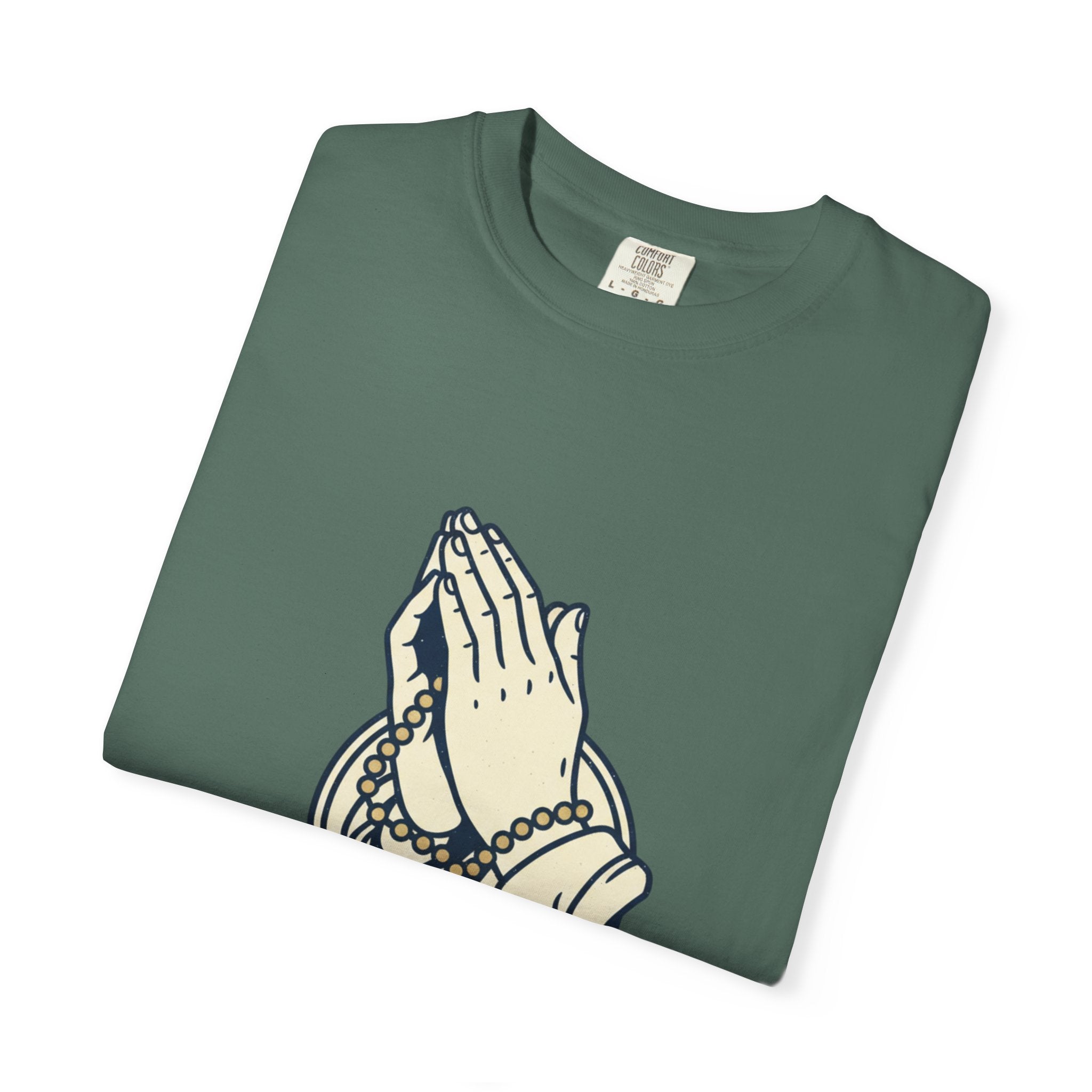 Faith Praying Hands T-Shirt — Religious Graphic Tee with Cross