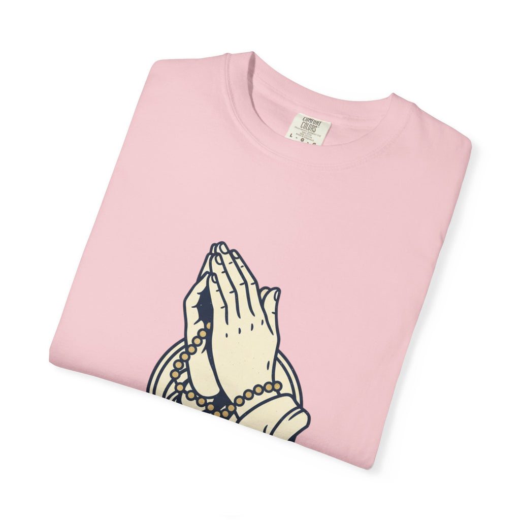 Faith Praying Hands T-Shirt — Religious Graphic Tee with Cross