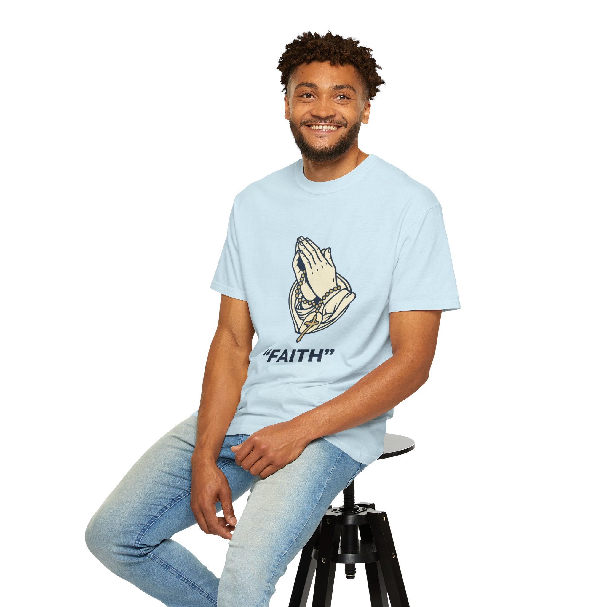 Faith Praying Hands T-Shirt — Religious Graphic Tee with Cross