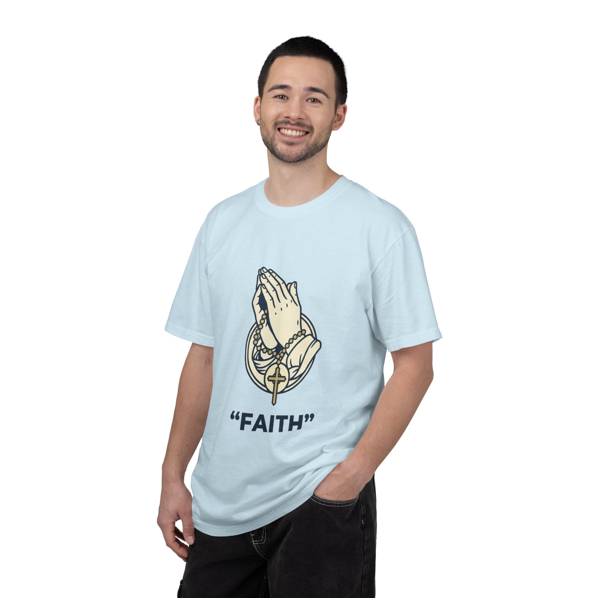 Faith Praying Hands T-Shirt — Religious Graphic Tee with Cross