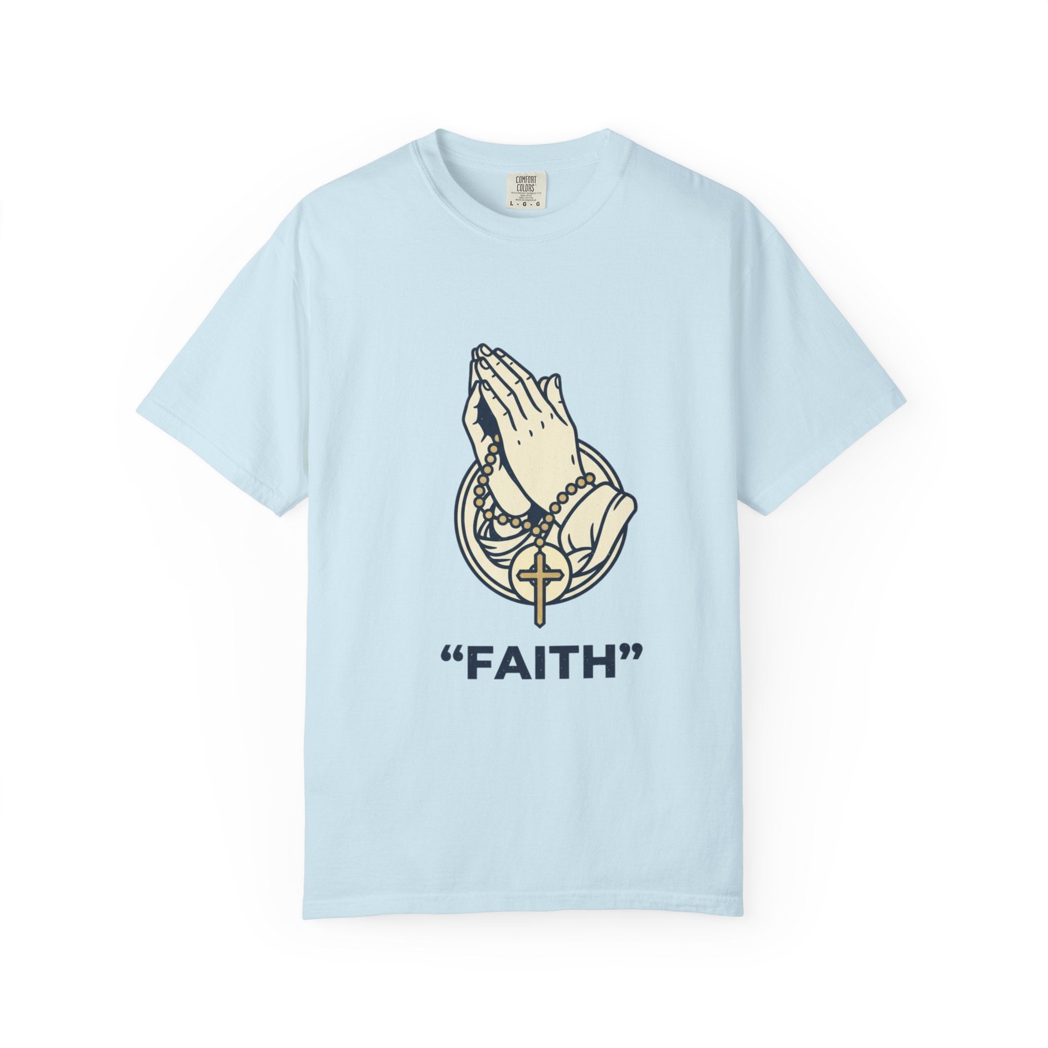 Faith Praying Hands T-Shirt — Religious Graphic Tee with Cross