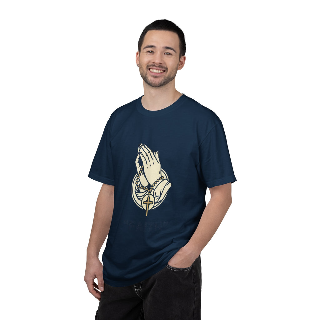 Faith Praying Hands T-Shirt — Religious Graphic Tee with Cross