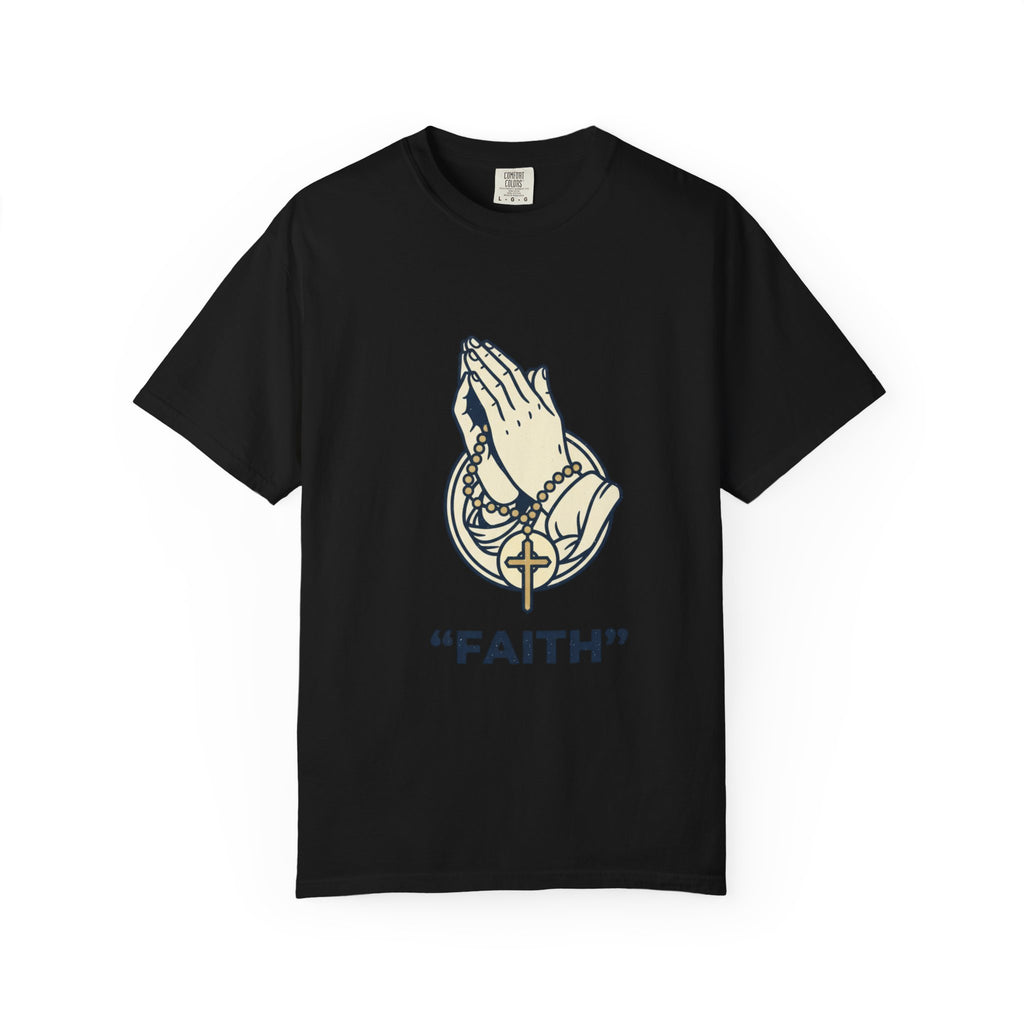 Faith Praying Hands T-Shirt — Religious Graphic Tee with Cross