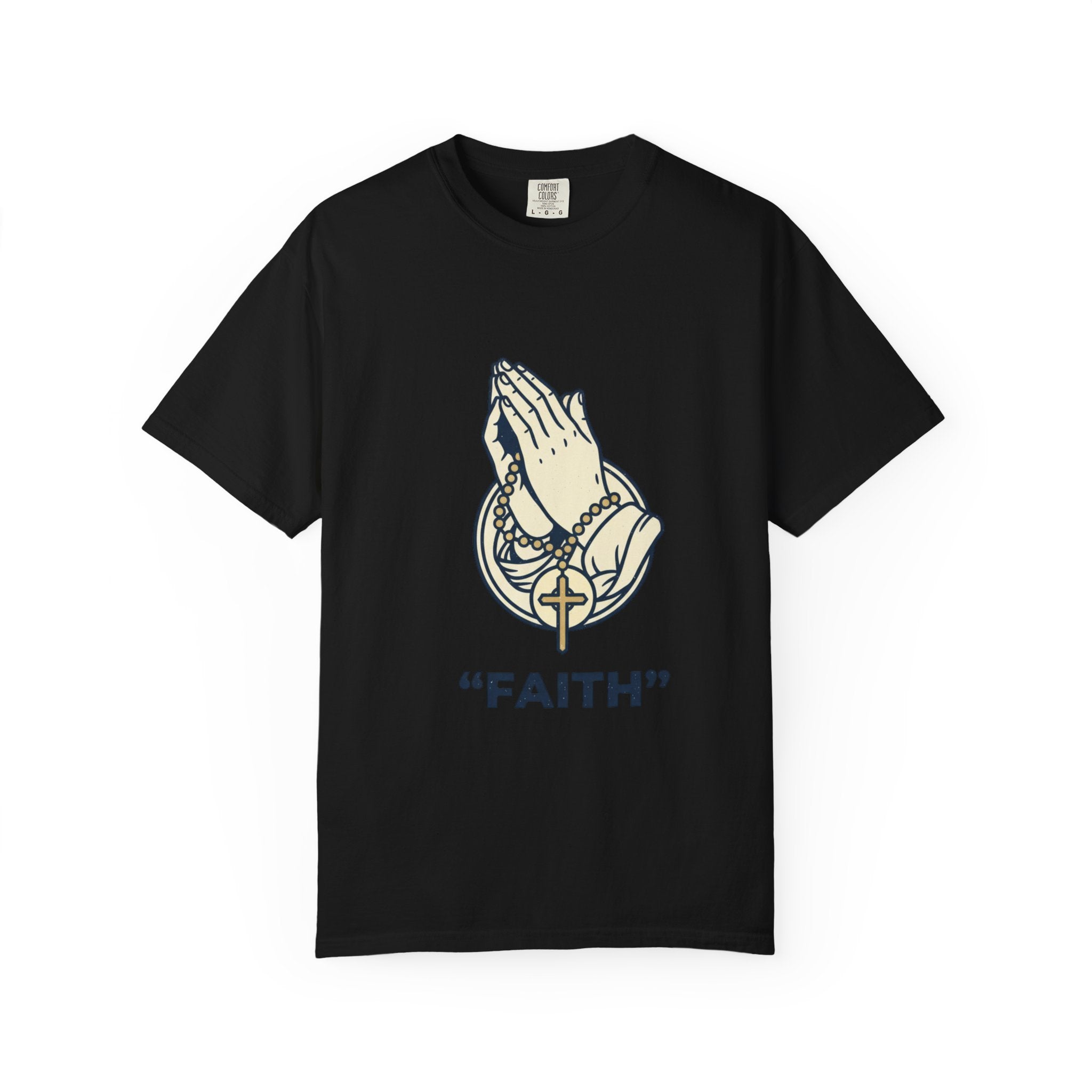 Faith Praying Hands T-Shirt — Religious Graphic Tee with Cross
