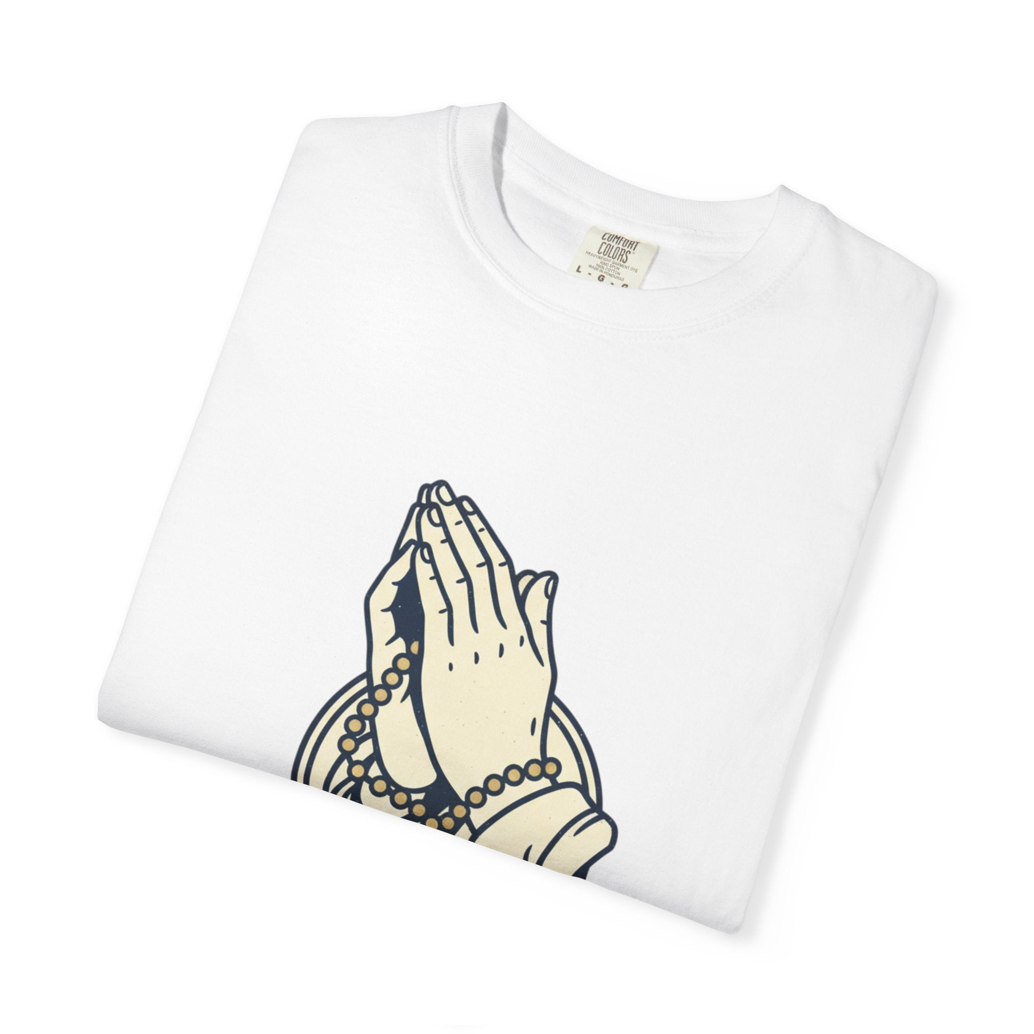 Faith Praying Hands T-Shirt — Religious Graphic Tee with Cross